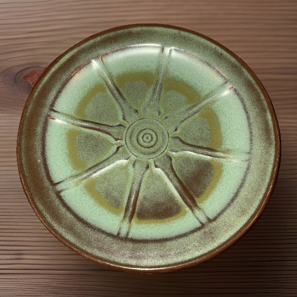 VTG FRANKOMA Wagon Wheel Dinner Plate #94FL Prairie Green/Brown 10.25”